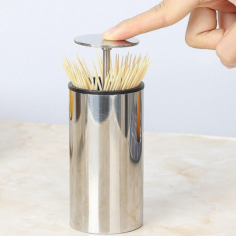 Kemaily Toothpick Holder, Automatic Stainless Steel Toothpick Holder Dispenser Click Open, Modern Toothpick Storage Box for Bamboo Toothpick - Image 1